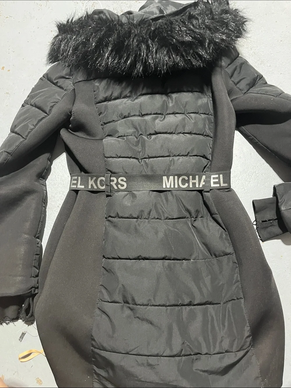 Michael Kors Black Quilted Hooded Belted Puffer Coat M